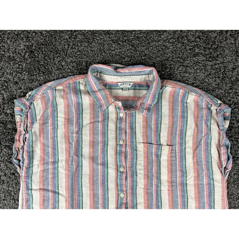 Women's Orvis Ladies Short Sleeve Button Up Linen Blend Shirt Top Stripe XL - Picture 2 of 10